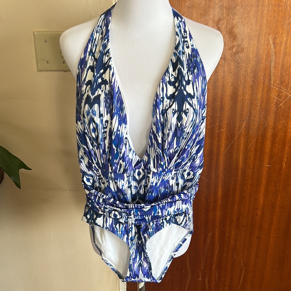 New Without Tags Karla Colletto Swimsuit Small Deep V with Halter and Belt